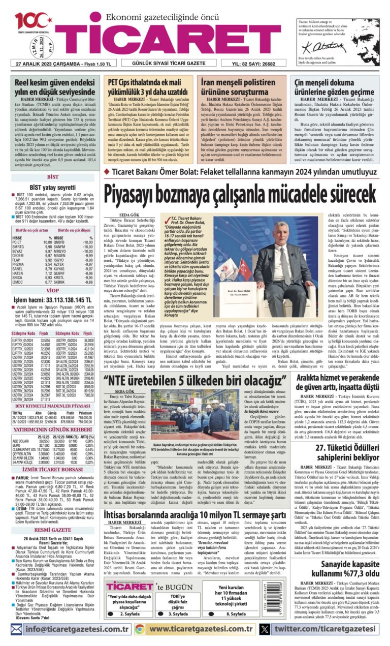 Ticaret Gazetesi’nde bugün