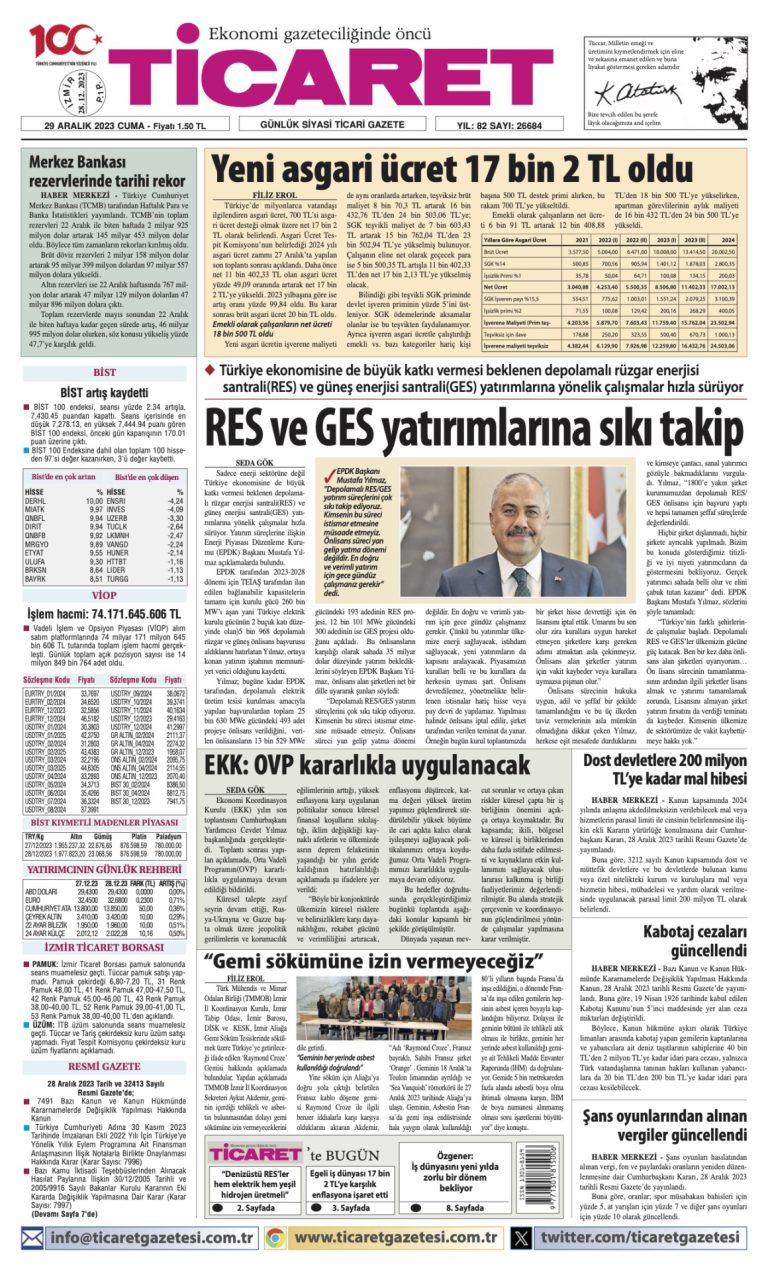 Ticaret Gazetesi’nde bugün