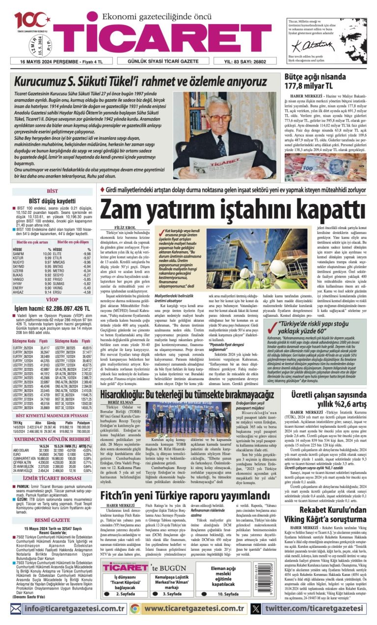 Ticaret Gazetesi’nde bugün