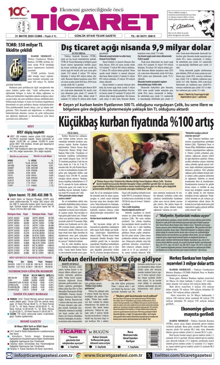 Ticaret Gazetesi’nde bugün