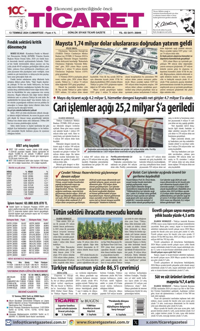 Ticaret Gazetesi’nde bugün