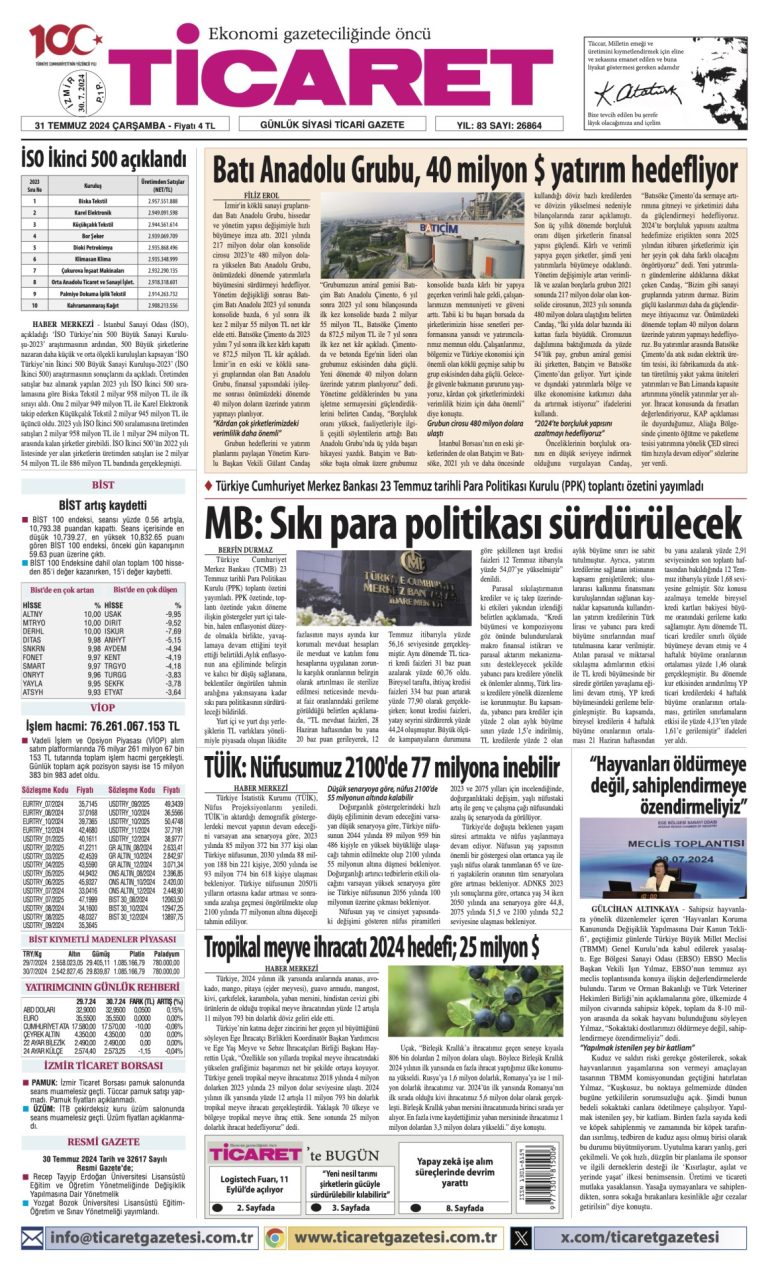 Ticaret Gazetesi’nde bugün