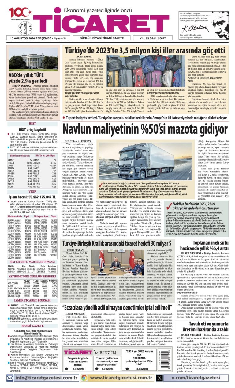 Ticaret Gazetesi’nde bugün