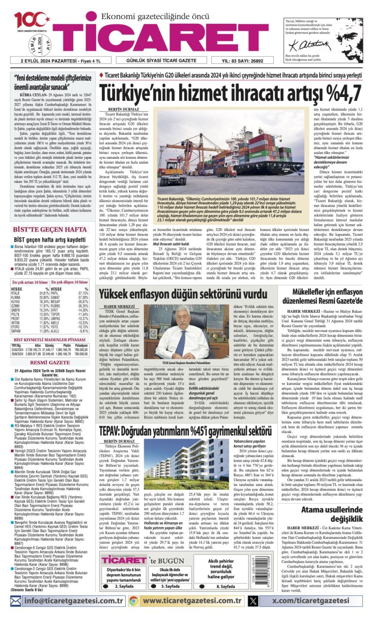 Ticaret Gazetesi’nde bugün
