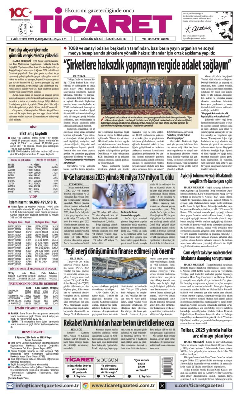 Ticaret Gazetesi’nde bugün