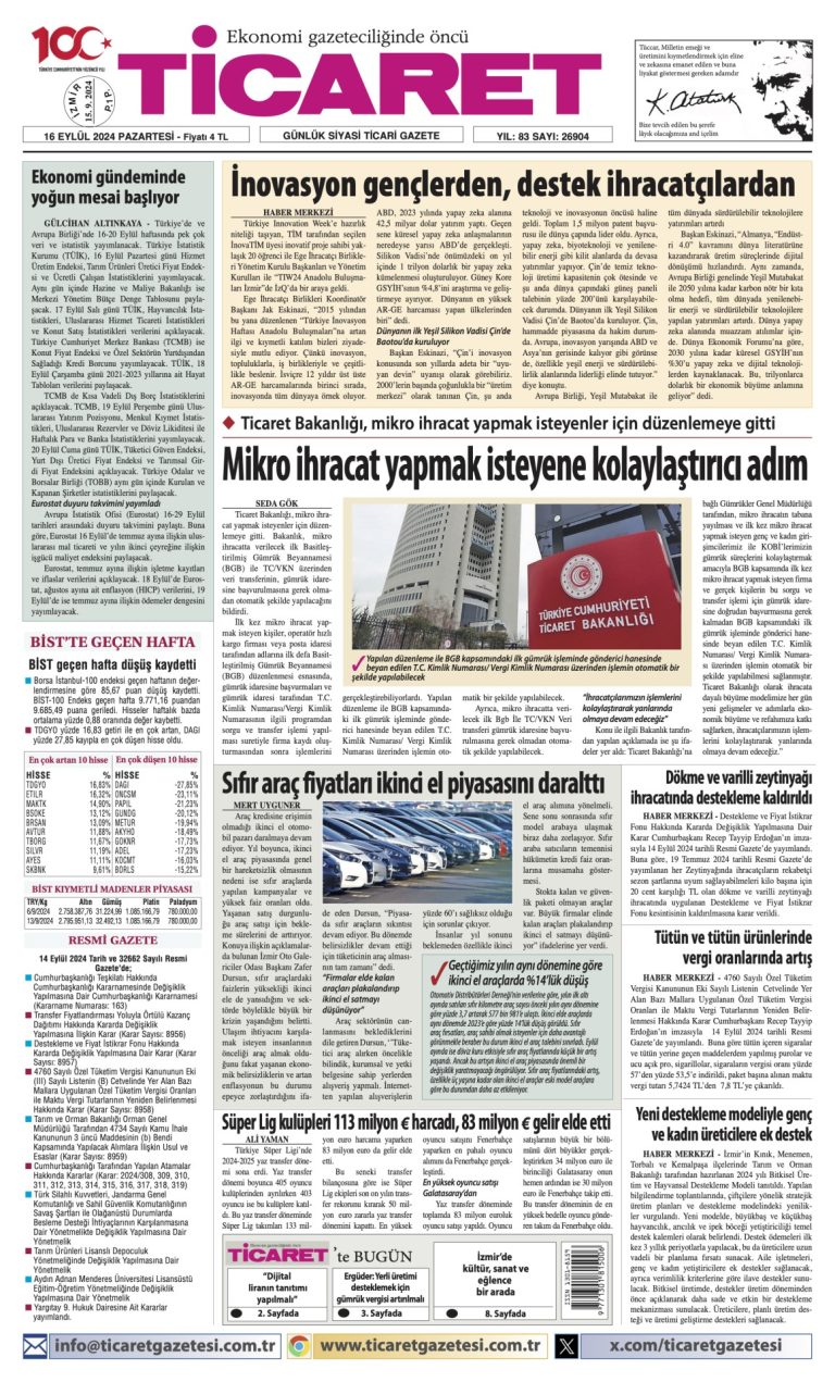 Ticaret Gazetesi’nde bugün