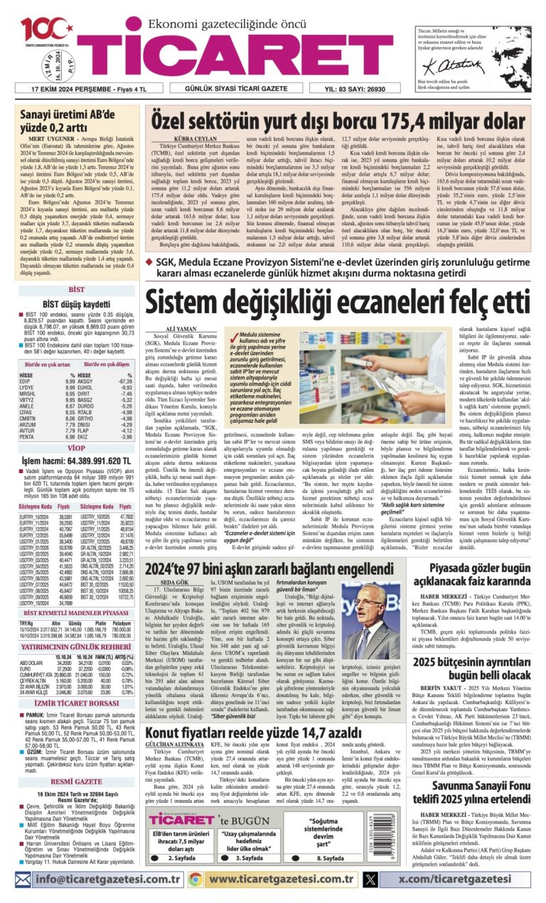 Ticaret Gazetesi’nde bugün