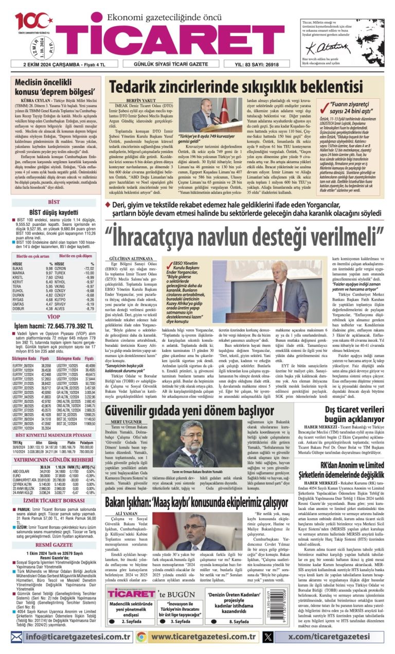 Ticaret Gazetesi’nde bugün