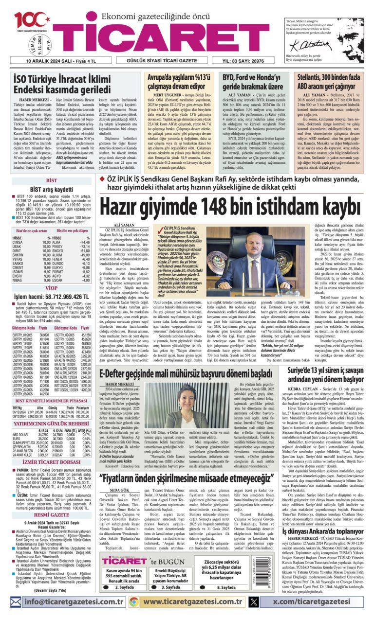Ticaret Gazetesi’nde bugün
