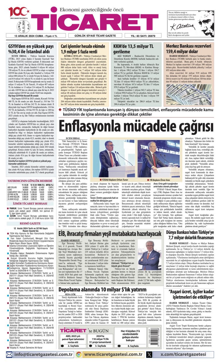 Ticaret Gazetesi’nde bugün