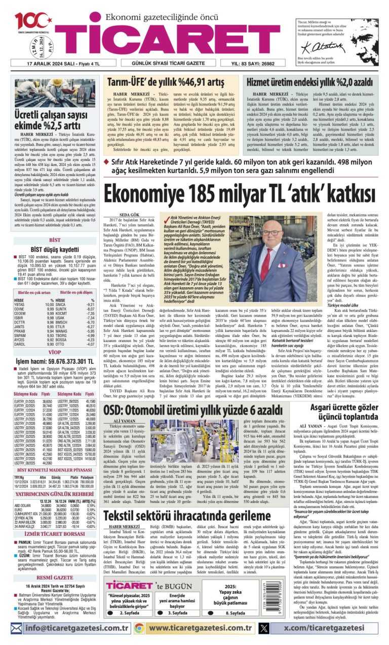 Ticaret Gazetesi’nde bugün