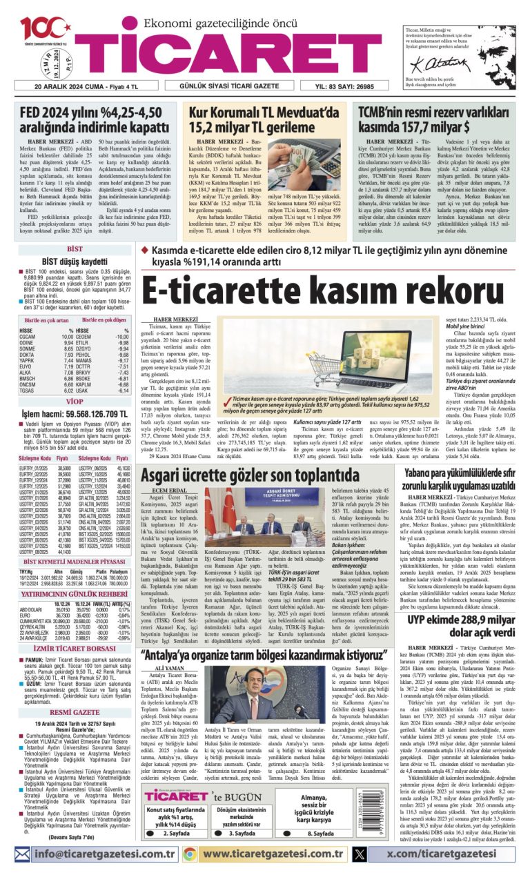 Ticaret Gazetesi’nde bugün
