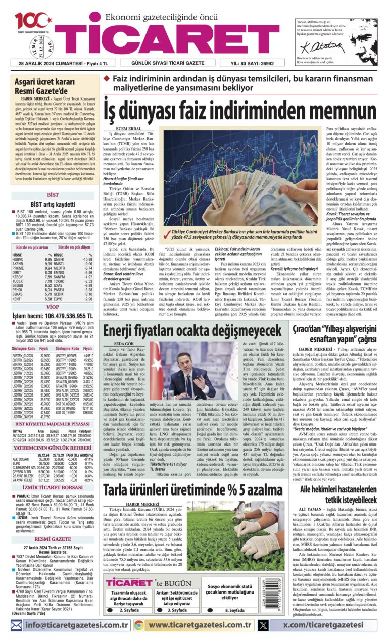 Ticaret Gazetesi’nde bugün