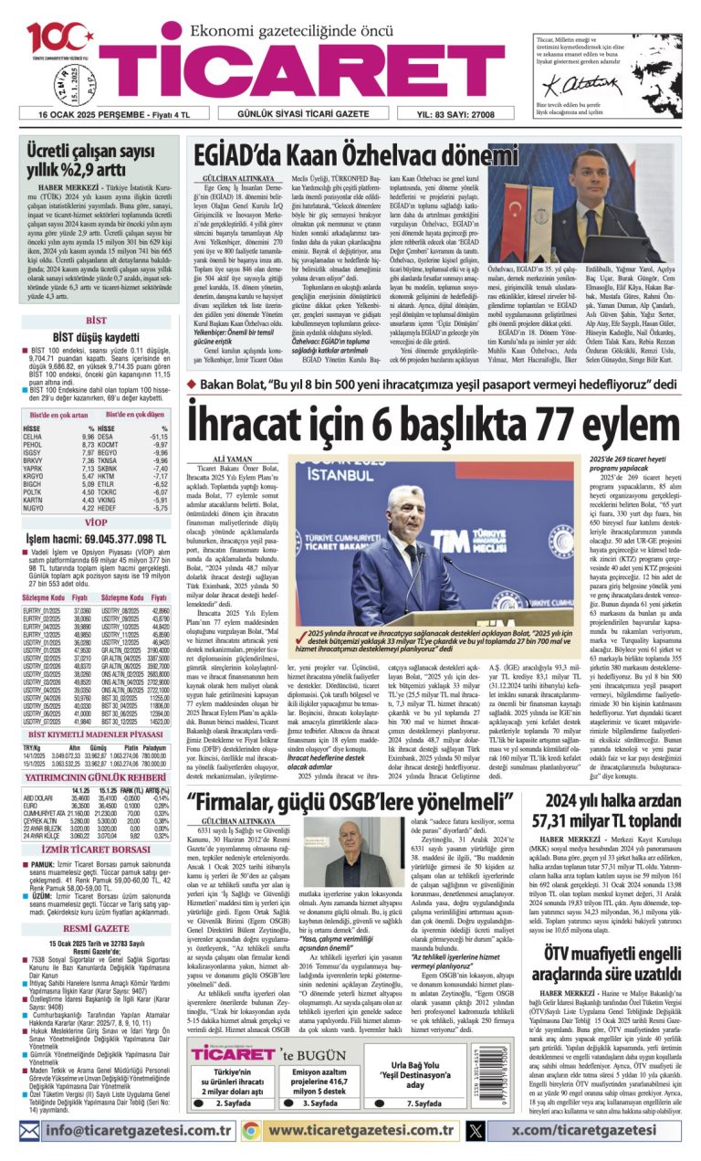 Ticaret Gazetesi’nde bugün