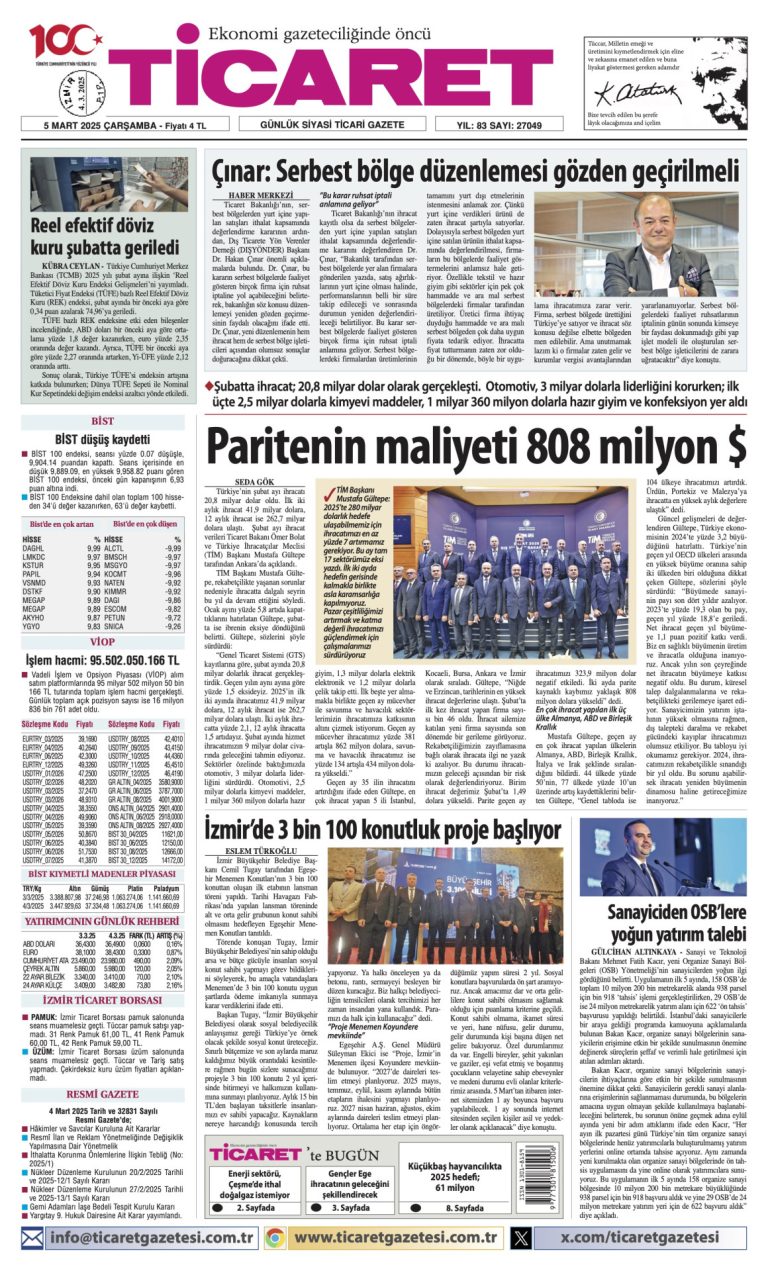 Ticaret Gazetesi’nde bugün