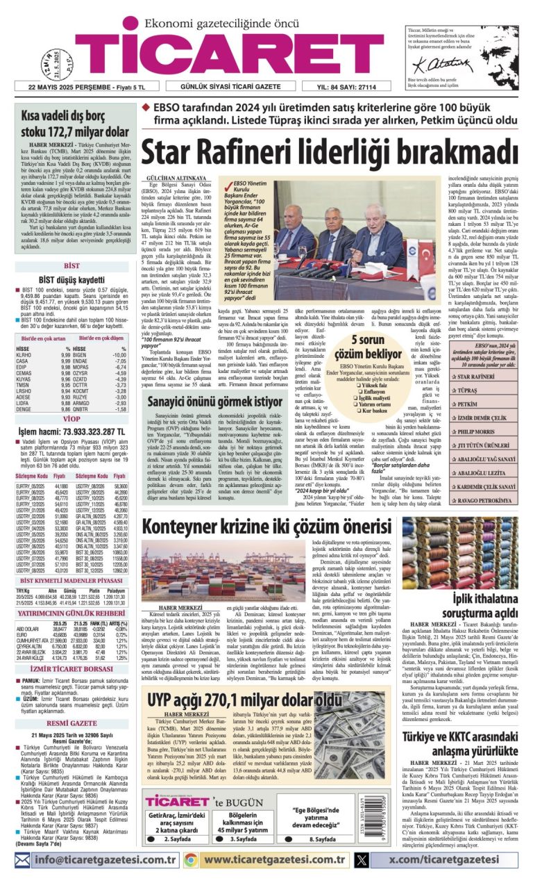 Ticaret Gazetesi’nde bugün