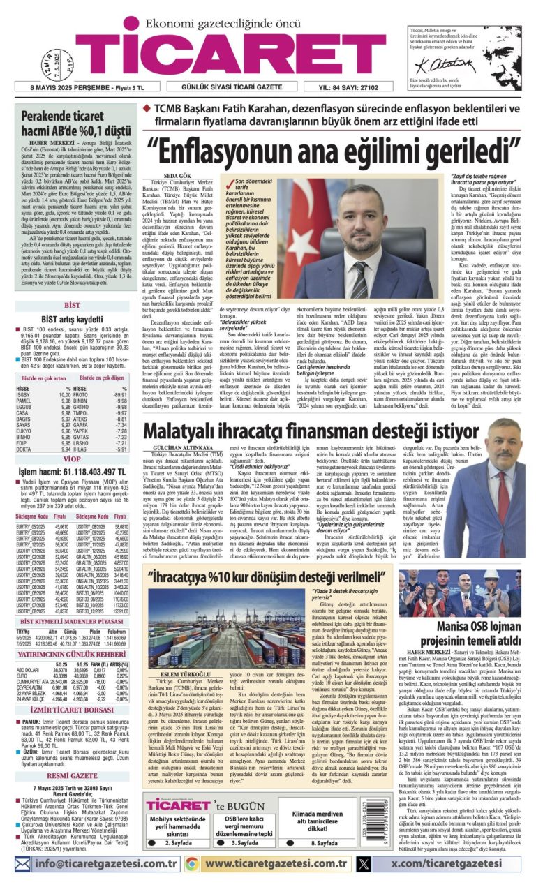 Ticaret Gazetesi’nde bugün