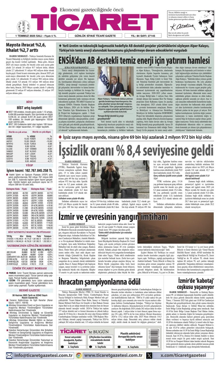 Ticaret Gazetesi’nde bugün