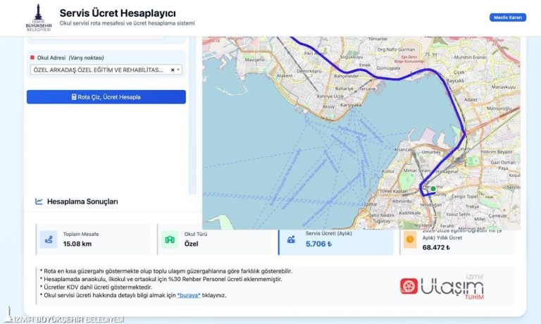 Servis ücretleri artık web sitesinden hesaplanacak