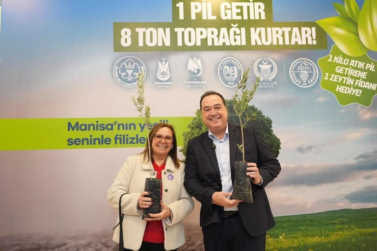 Manisa’da atık pil getirene zeytin fidanı